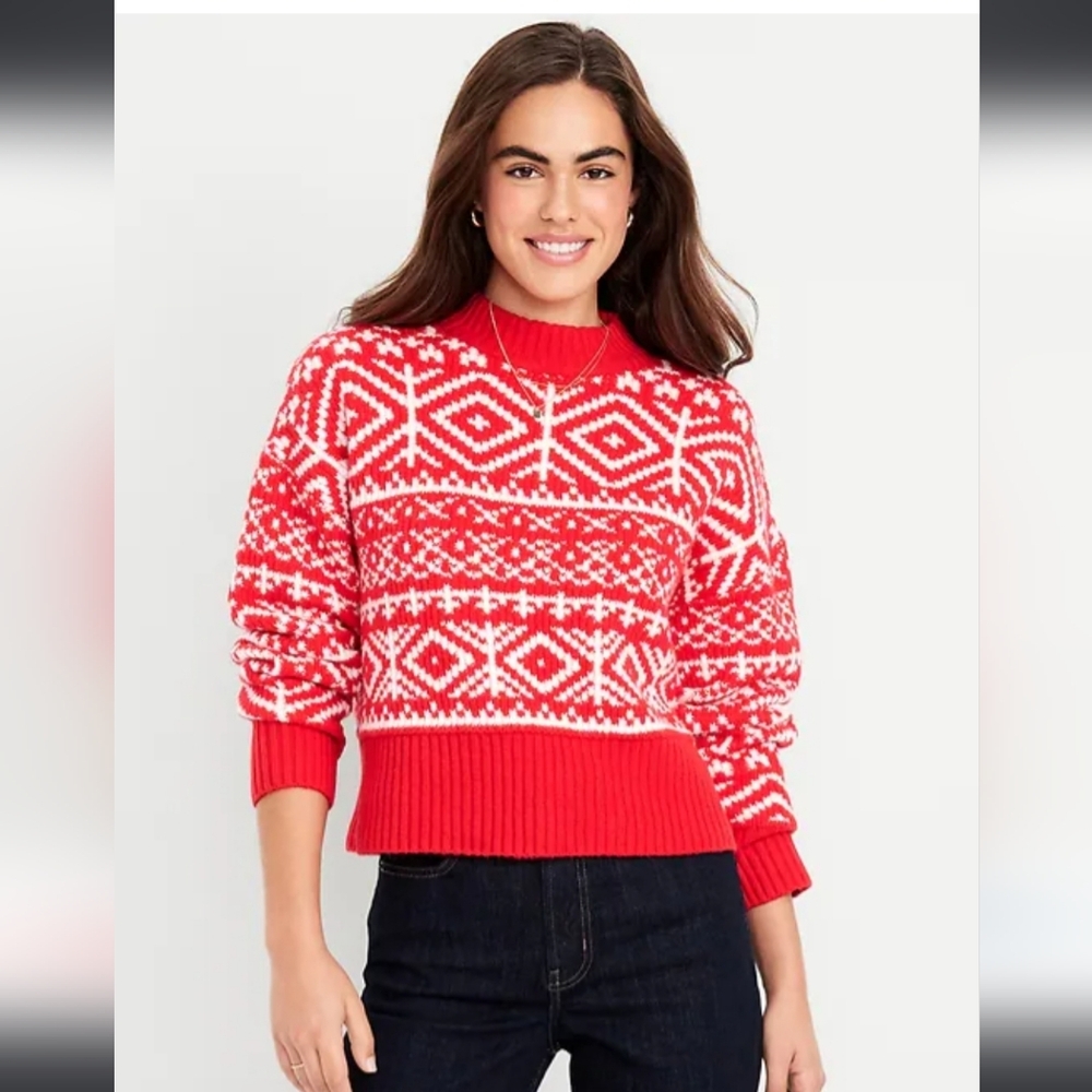 Old Navy SoSoft Mock-Neck Fair Isle Sweater Sz L